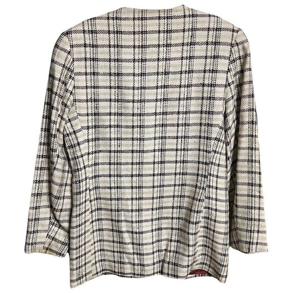 Vintage Talbots Handwoven 100% Silk Cream Brown Plaid 4 Button Blazer Sz 8 - Picture 3 of 11